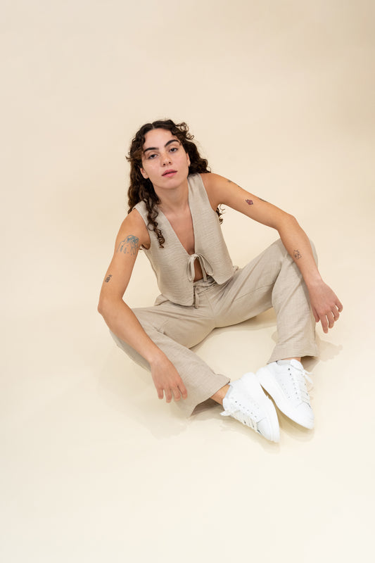Front-Tie Linen Vest